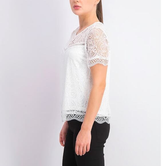 Laundry by Shelli Segal Cloverfield White Lace Overlay Feminine Blouse - Picture 2 of 14